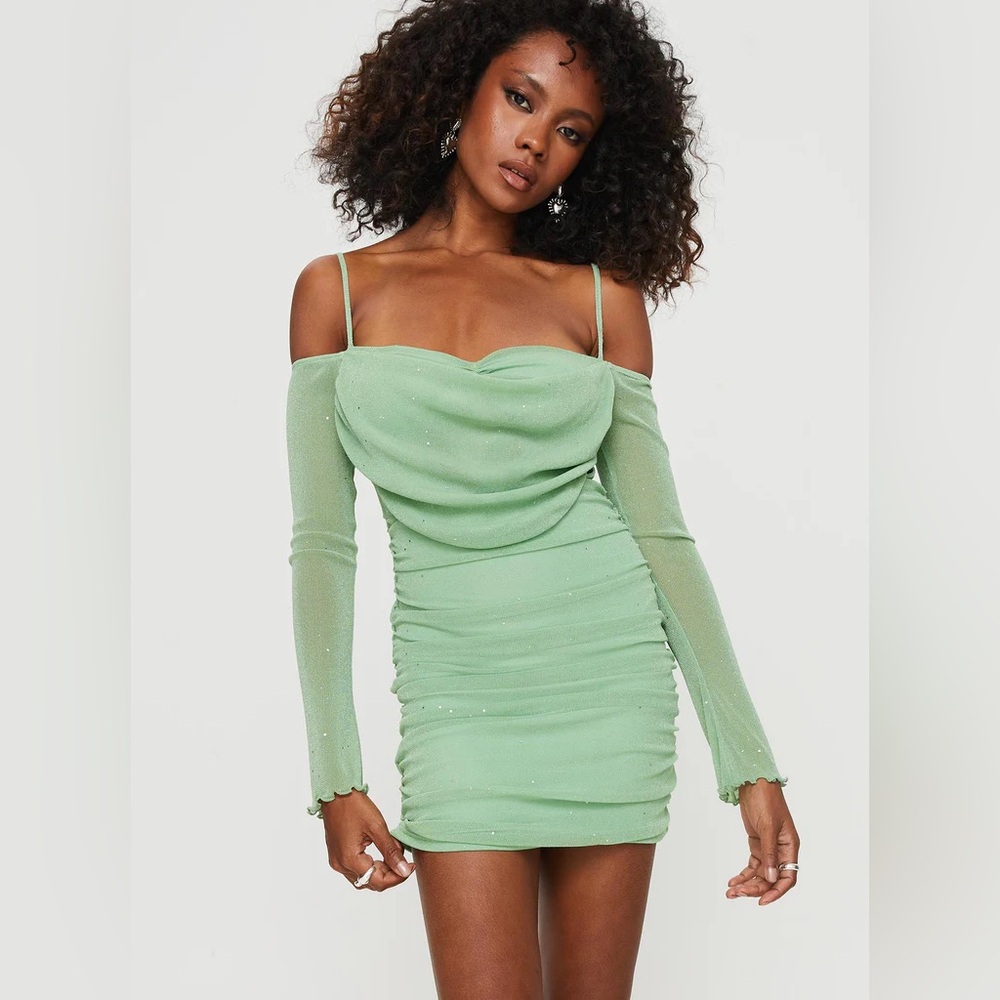 Princess Polly Mint Green Off-Shoulder Mini Dress